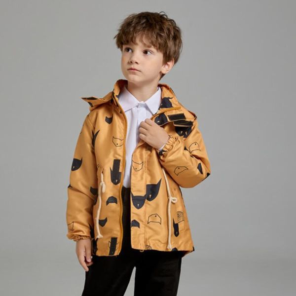 

jackets spring casual cartoon child coat removable cap windbreaker cotton baby boys children outerwear kids outfits for 90-140cm, Blue;gray