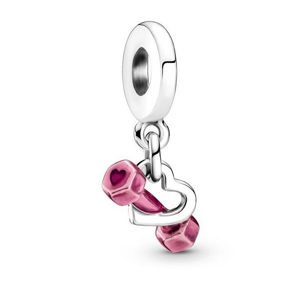 

fits pandora bracelets 20pcs silver dumbbells and hearts pink enamel dangle charm bead fit pandora charms bracelet beads for 925 sterling si, Black