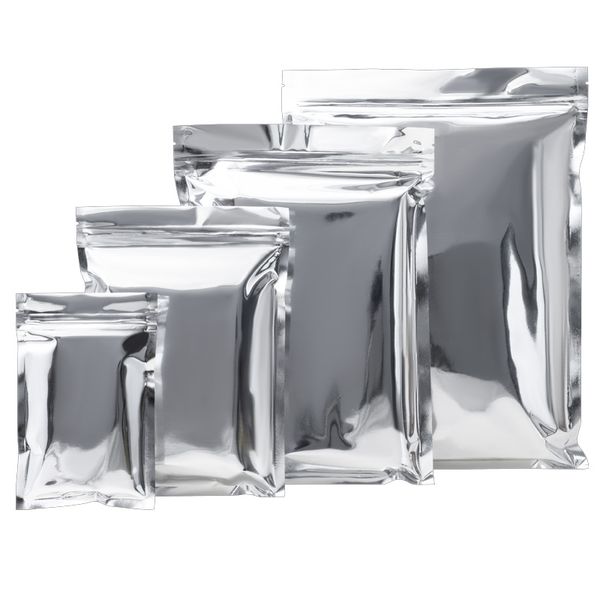 1000 teile / los glänzend silber aluminiumfolie mylar reißverschluss schloss tasche flach wiederverschließbarer Verpackungsbeutel mit Reißverschluss für Lebensmittel Tee Lagerungspack