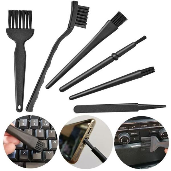 

car sponge practical 6 in 1 plastic black small portable handle nylon anti static brushes cleaning keyboard brush kit home tool