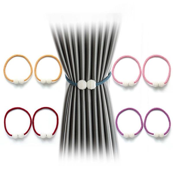 

curtain & drapes perforation-pearl magnetic buckle strap diy hook magnet tie rope home decoration