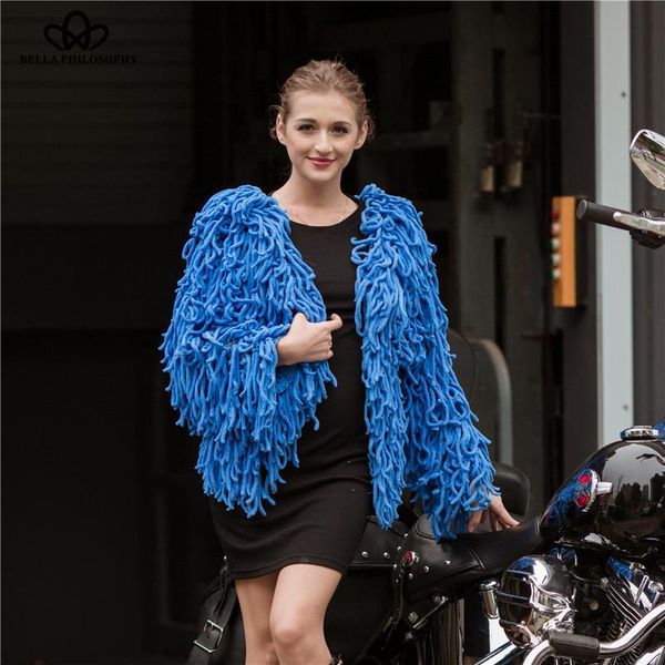 

women's fur & faux hstar 2021 autumn winter coat women casual tassel outwears female fashion ladies knitted jacket for, Black