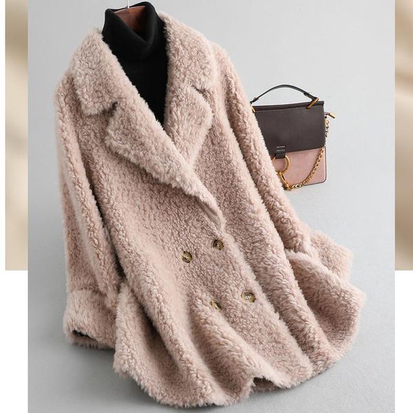 

women's fur & faux real coat winter jacket women 2021 fashion thick warm sheep shearling 100% wool coats and jackets outwear, Black