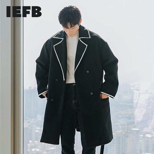 

men's wool & blends iefb wear autumn winter black medium length woolen coat loose korean fashion handsome man's clothing 9y4461
