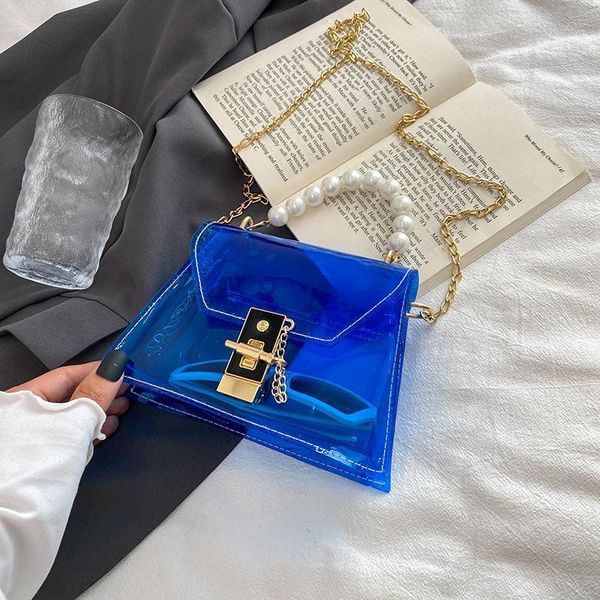 

evening bags pvc transparent women's shoulder bag jelly pearl crossbody for women 2021 fashion chain lock handbags luxury designer