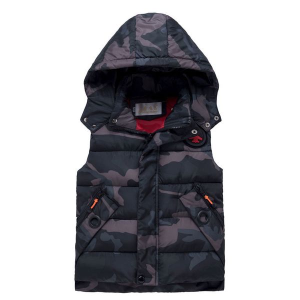 

2021 clothing new children's boy's shoulder jacket autumn winter camouflage men's down vest cotton padded clothes baby zhongd, Black;white