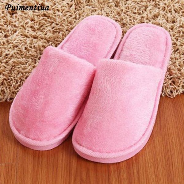 

slippers puimentiua winter indoor women house plush soft cotton non-slip floor shoes home slides, Black