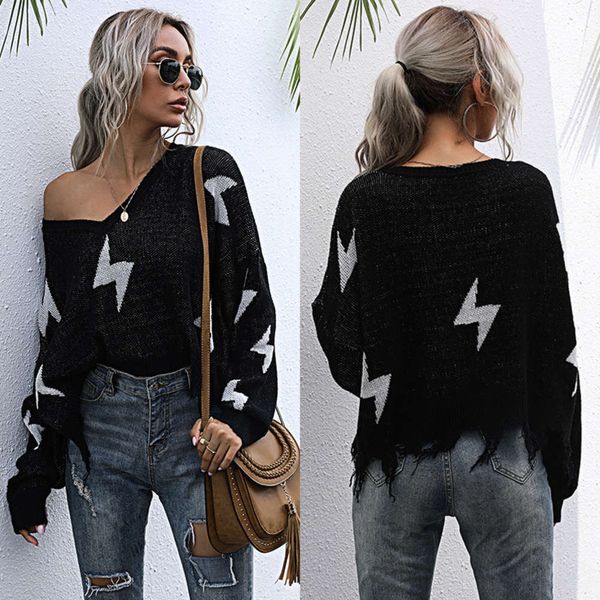 

autumn and winter fashion long sve knitting with low neck pullover for women 2020, White