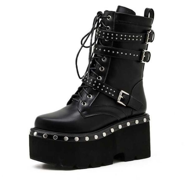 

boots 2021 winter thick bottom heel rivet plush women's short 40 large, Black