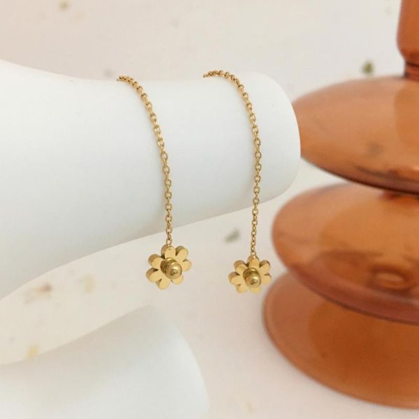 

dangle & chandelier monlansher gold color titanium steel drop earrings small flower thin chain for women minimalist jewelry, Silver