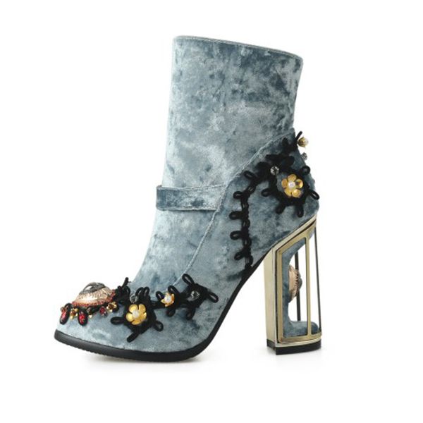 

boots botas femininas bordadas de veludo, calÃ§ado com zÃ­per estilo Ã©tnico metal gema precioso para outono e inverno, tamanho gran, novo, ek6, Black