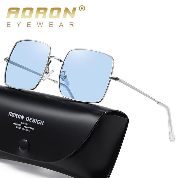 

sunglasses aoron pochromic polarized women men fashion large metal frame sun glasses discoloration eyewear anti glare, White;black