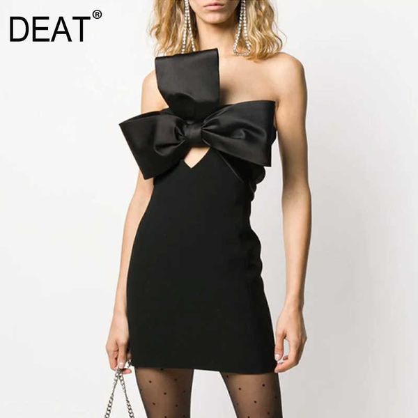 

[deat] summer fashion breast wrap high waist bow sleeveless solid color elegant dress women quality 13q403 210527, Black;gray