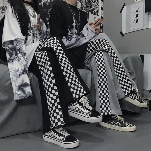 

2021 new korean women straight drawstring trousers female fashion summer office funny casual japan high street plaid girl h9wx, Black;white