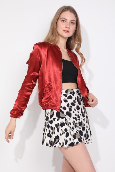 

women's jackets women gril ruffle detail zipper bomber jacket, Black;brown