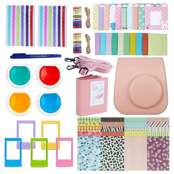 

for instax mini 11 bag with shoulder strap p lens filters (pink)