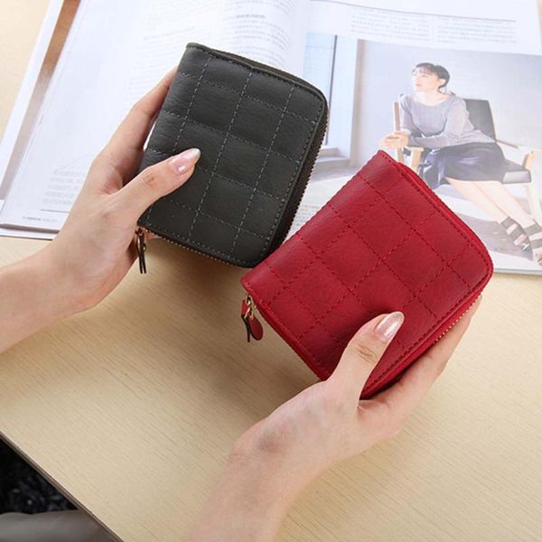 

wallets my male female brand leather zipper wallet quality money short clutch card coin purses men women bags, Red;black