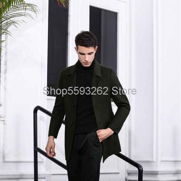 

men's wool & blends 2021 handmade double-sided woolen coat long slim male, Black