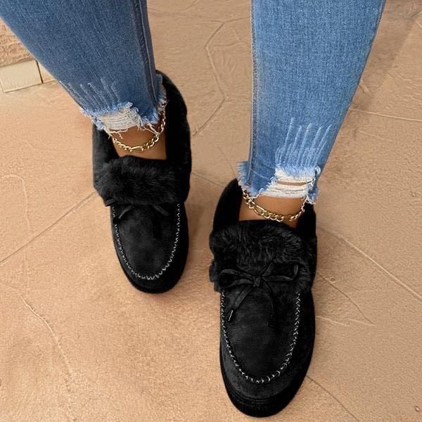 

boots women loafers warm moccasin shoes plush winter ladies causal non slip woman flock comfortable female flats fashion, Black