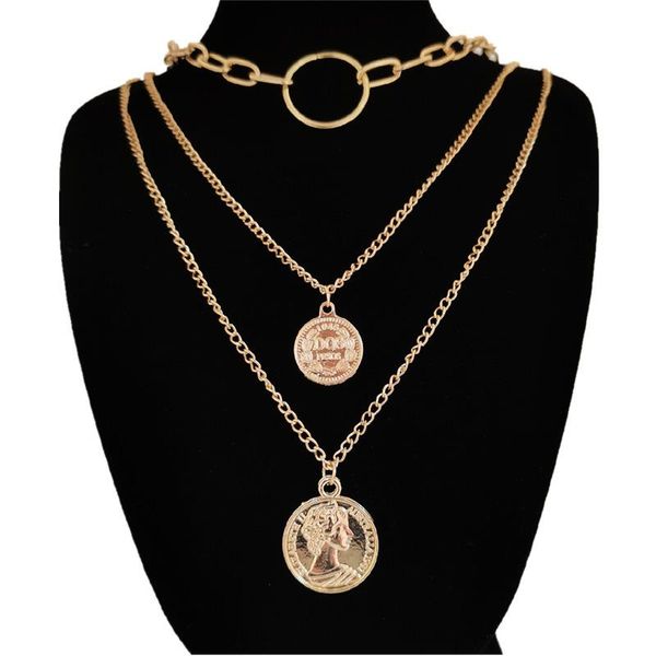 

chains multi layer necklace for women golden color statement collar neck jewelry coin pendant gothic wholesale quantum, Silver