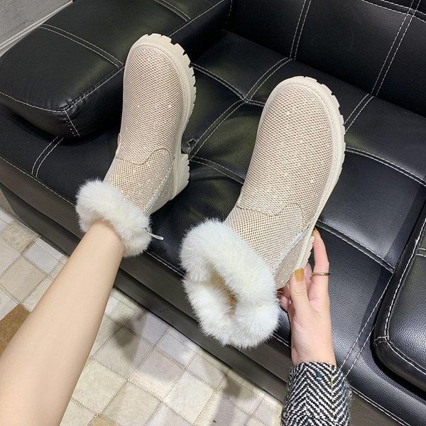 

boots 2021 winter non-slip keep warm snow women fashion round toe ankle solid color suede zapatillas mujer, Black
