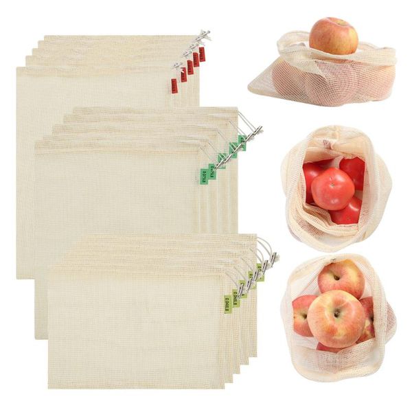 

storage bags organic cotton mesh bag reusable produce eco-friendly vegetable fruit shopping with drawstring
