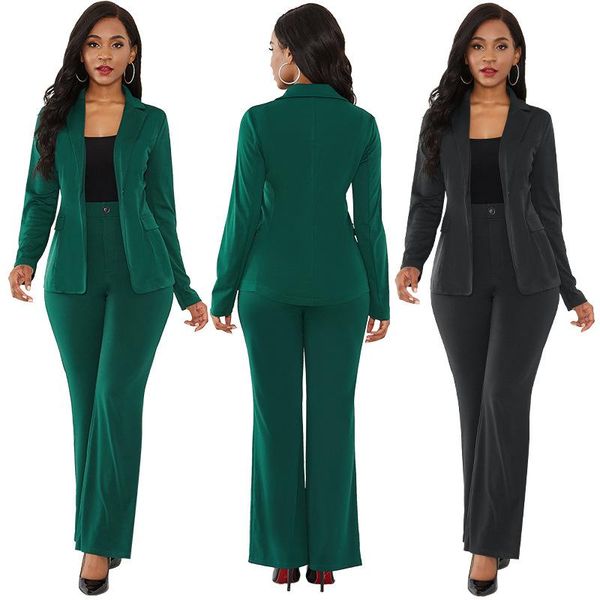 

women's two piece pants green suits women pieces set blazer jacket and trousers office work spring autumn 2021 plus size female clothin, White