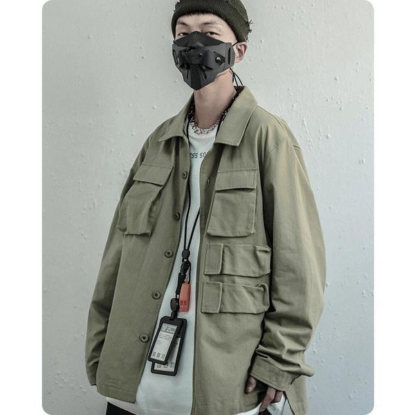 

japanese loose comfortable retro men's clothes jacket pocket coats harajuku amekaji hip hop oversized streetwear, Black;brown