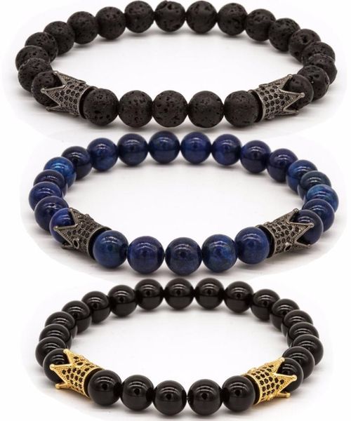 

charm bracelets 2021 bracelet for men fashion luxury golden double crown stone bead jewelry male pulseira bileklik, Golden;silver