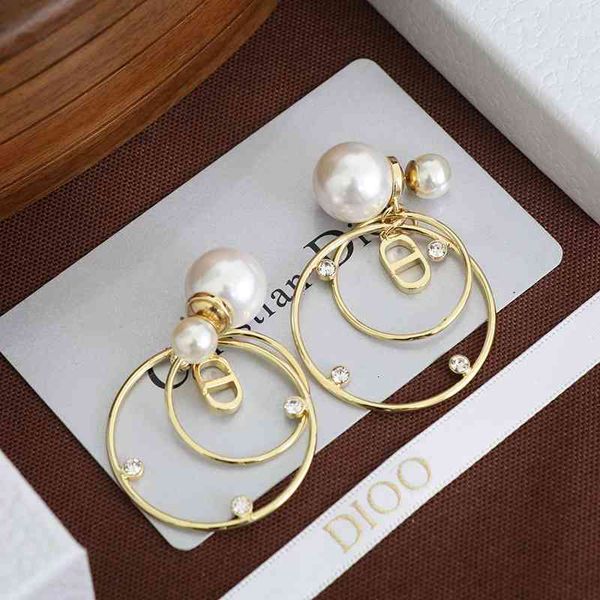 

letter designer cd family earrings jewelry fashion d dijia luxury female net 2021 red big circle gold pearl, Red;brown