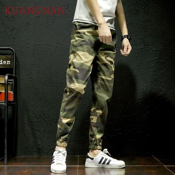 

men's pants kuangnan green camo men jogger camouflage streetwear joggers hip hop trousers 2021 spring, Black