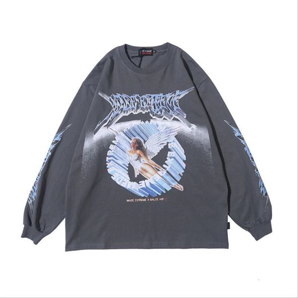 

men's sweaters big man hip hop shirt, baggy shirt and long sleeve, retro angel print, hip-hop w9ac, White;black