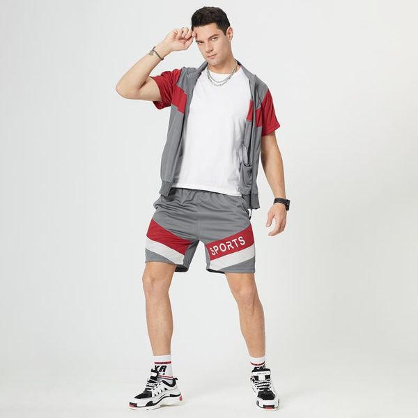 

men's tracksuits casual set summer short sleeve tracksuit 2021 men print sportswear t-shirts two pieces male suits gym clothing, Gray