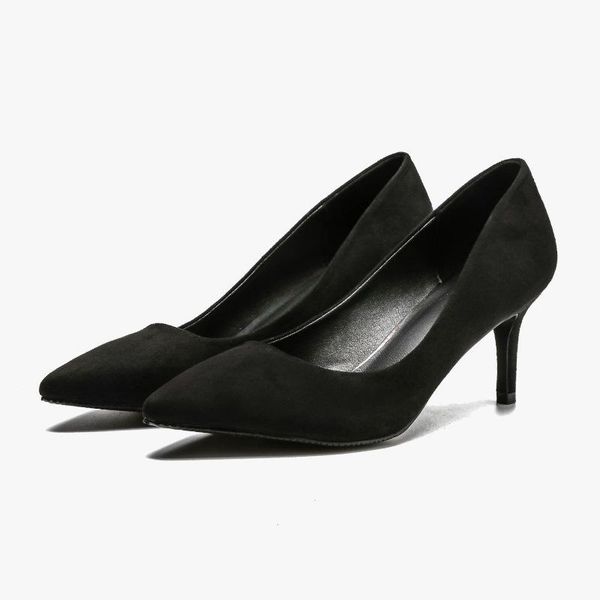 

pumps 2021 suede shoes high-heeled shoes simple pointed thin heel women's shallow mouth thin professional women's, Black