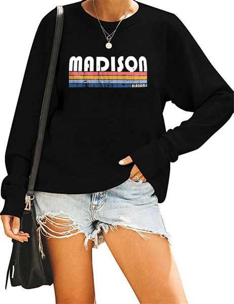 

women's hoodies & sweatshirts fashion printing long sleeve round neck sweatshirt, Black