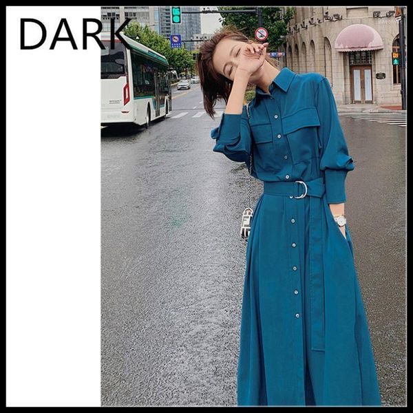 

casual dresses [dark] dress women's 2021 summer french retro waist and thin design sense of small spring autumn shirt, Black;gray