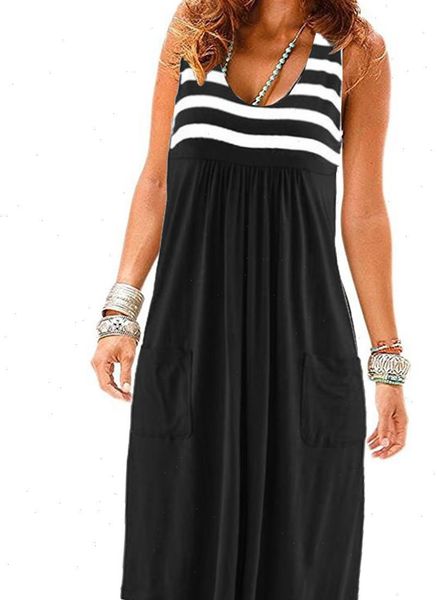 

fashion dress sleeveless loose dress casual plus size dress striped women drop shipping good quality, Black;gray