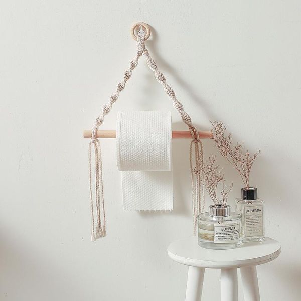 

vintage nordic wall hanging wooden stick roll paper holder towel hanger wall mounted paper stand for kitchen bathroom toilet