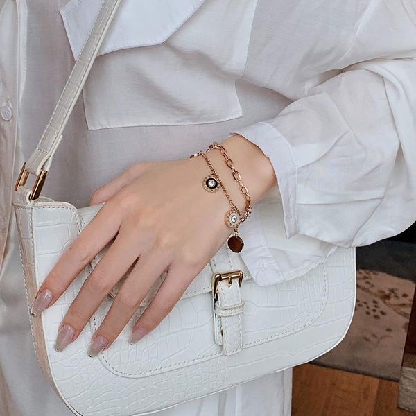 

charm bracelets fashion luxury roman numerals pendant bracelet personality multilayer 316l stainless steel for women jewelry, Golden;silver