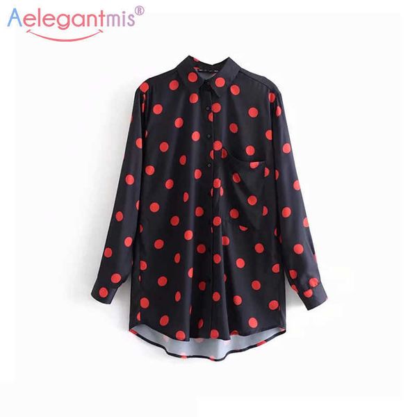 

aelegantmis summer fashion women loose chiffon blouse polka dot print long sleeve blouses ladies casual shirts 210607, White