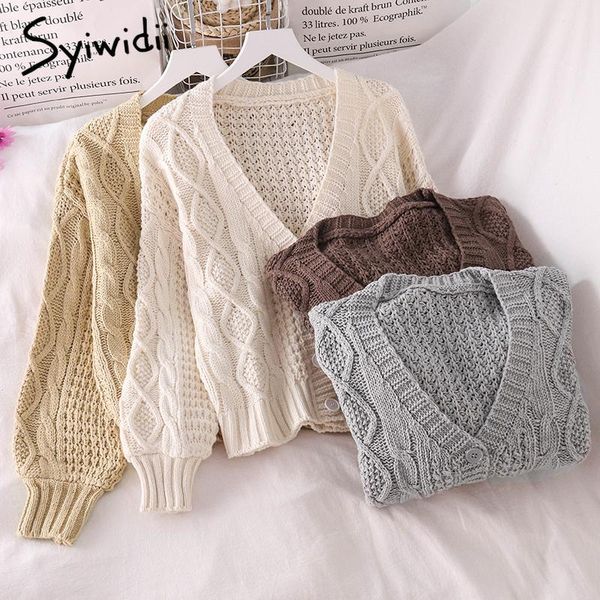

women's knits & tees syiwidii cropped sweater women cardigan crop vintage knitted fall 2021 argyle cute criss-cross casual v-neck ragla, White