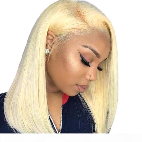

brazilian hair 613# bob lace front wig silky straight blonde color short full lace wig with baby hair high density, Black;brown