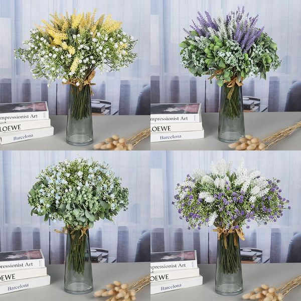 Dekorative Blumen Kränze Künstliche Pflanzen Zweig 5 Stück Retro grüne Seide Eukalyptusblatt für Heimdekoration Hochzeit Pflanze Kunststoff Laub