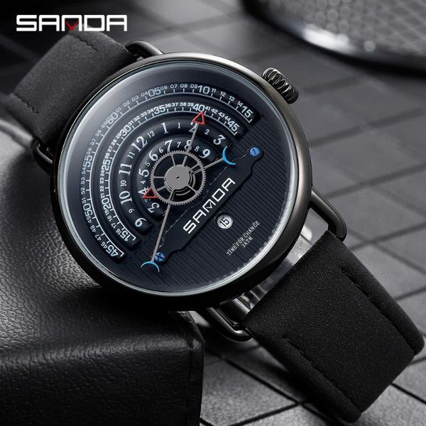 

wristwatches sanda fashion creative men watch special cool dial design practical calendar waterproof quartz wristwatch relogio masculino, Slivery;brown