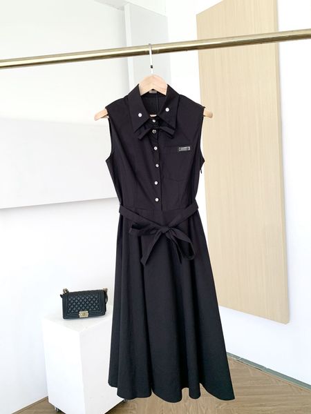 

dress miao's 21 elegant style single breasted lace up solid color sleeveless waist down small lapel shirt skirt, White;black