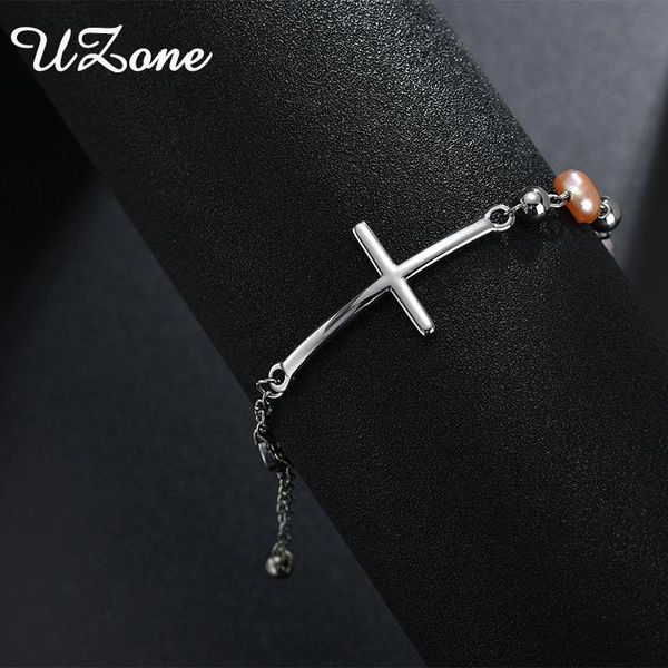 

charm bracelets uzone crucifix pearl bracelet stainless steel for man and woman personalized gift pulseira, Golden;silver