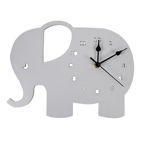 

1pc mute wooden wall clock elephant shaped kids room home decoration hanging clocks wooden needle wall-clock