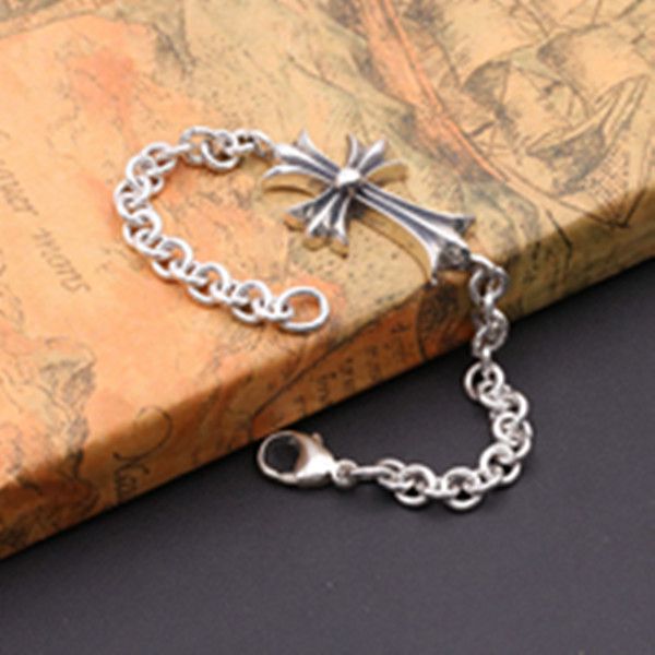 

925 sterling silver link chain bracelets with cross charms american european antique handmade vintage designer luxury jewelry accessories gi, Black