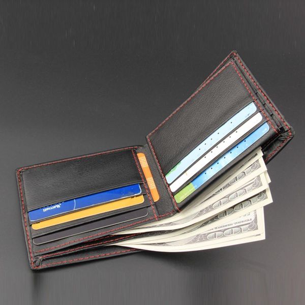 

bifold short wallet men business leather id credit card holder mens pockets casual carteira masculina, Red;black