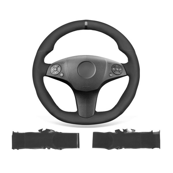 

diy custom soft black suede leather steering wheel cover for benz slr slk-class amg